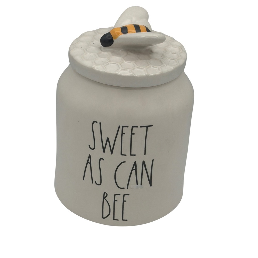 Rae Dunn SWEET AS CAN BEE Small Canister with Honeycomb Lid & Bee Topper